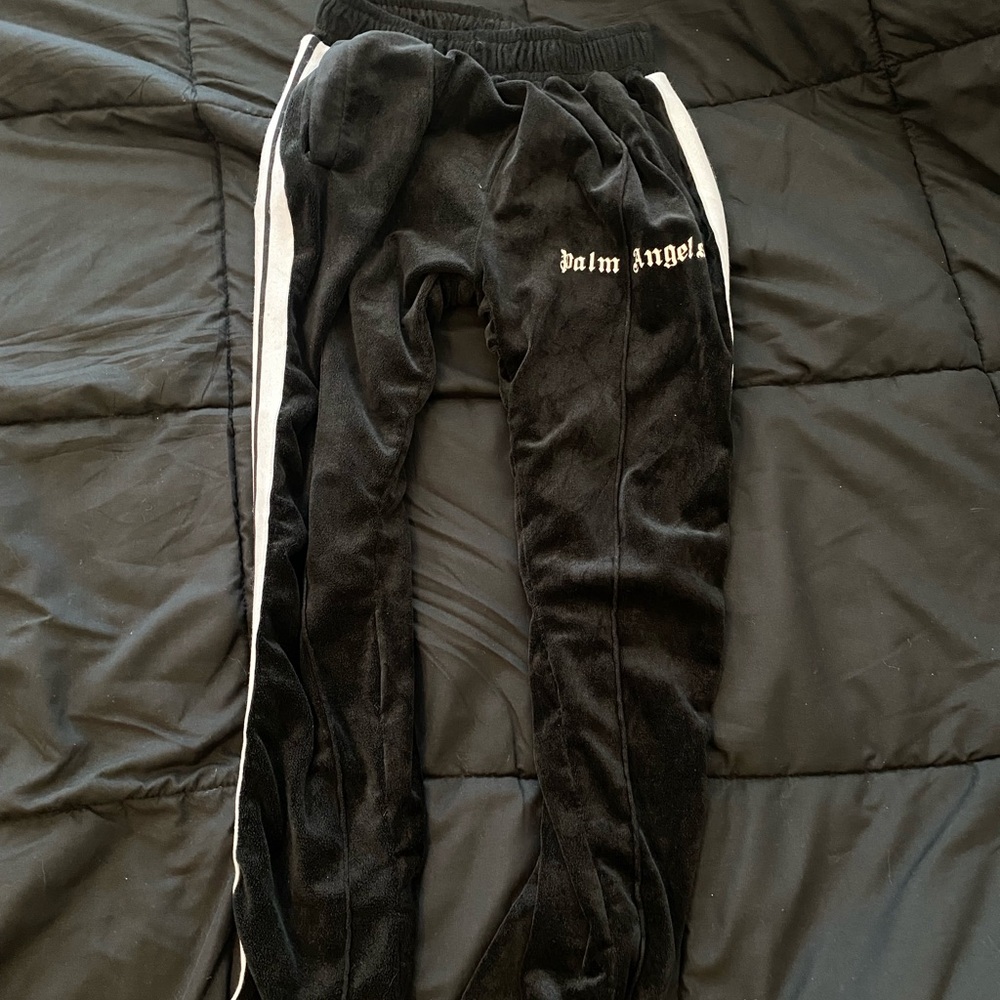 Palm Angels Black Velour Track Pants with White Stripes